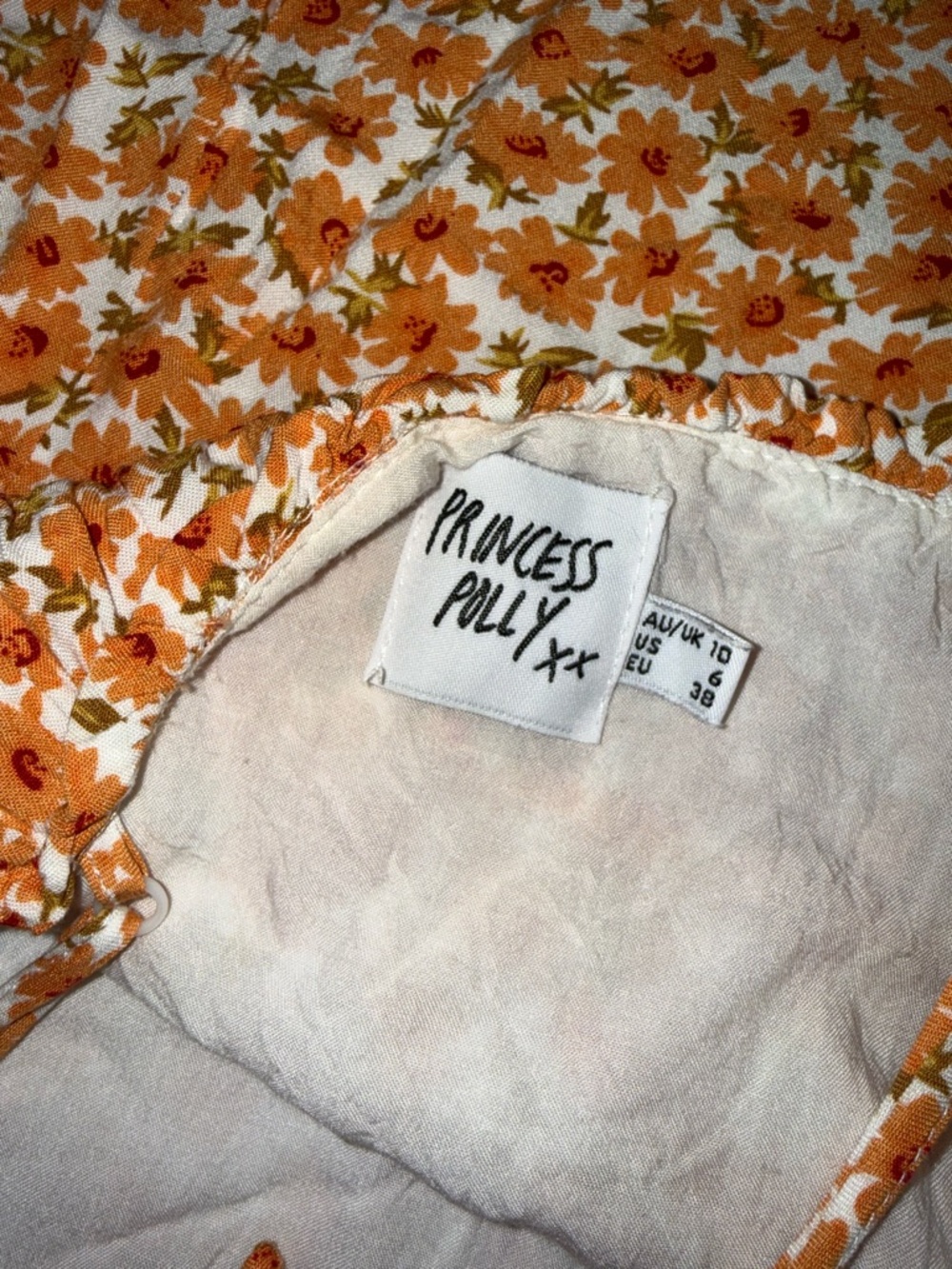 Princess Polly Orange & Cream Floral Slip Dress - Picture 4 of 4
